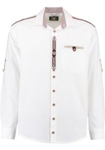 OS Trachten Herren Hemd Langarm Trachtenhemd mit Liegekragen Hupayo, Größe:43/44, Farbe:weiß