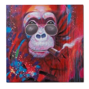 Wandbild, Wandeko auf Leinwand rauchender Affe 60x60cm Formano