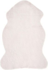 BELIANI Kunstfell Teppich Weiß Webpelz Stoff Kaninchen 60 x 90 cm Fellform Pelzimitat Bettvorleger Läufer Überwurf für Sitzmöbel Sofa Couch Sessel Stühle
