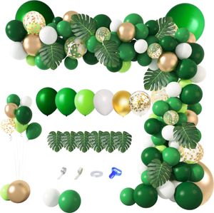 140Pcs Dschungel Party Luftballons Girlande Bogen Kit, Gold Grün Luftballons Dinosaurier Party Dekoration mit Palmblättern für Safari Tier Wild ein Geburtstag Baby Dusche Dekoration Party Supplies