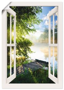 ARTland Poster Fensterblick Angelsteg am Fluss, weiß Größe: 70x100 cm