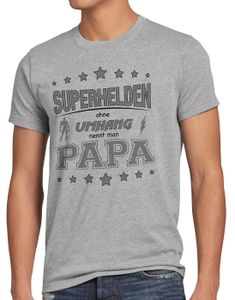 style3 Superhelden ohne Umhang nennt man Papa Herren T-Shirt Fun Shirt Vater Dad, Größe:XXXL, Farbe:Grau meliert