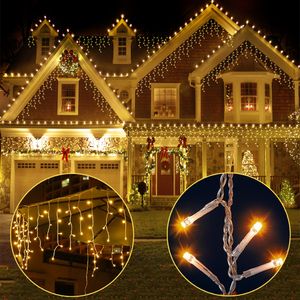 5X0.7M 216LED Warmweiß Eisregen Lichtervorhang Lichterkette Innen Außen Garten Weihnachtsdeko