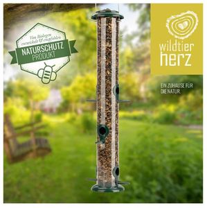 wildtier herz - XL Körner Vogelfutterspender 52cm – aus rostfreiem Edelstahl - Vogel Futterstation, Wildvögel Futtersilo Grün (Pulverbeschichtet)