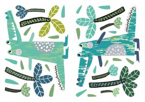 dekodino® Wandtattoo Pastell Krokodile im Dschungel grün Wanddeko Set