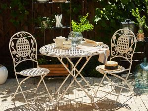 BELIANI Zahradní stůl z bílého železa, skládací, vintage kov, kulatý 90 cm pro 4 osoby venkovní francouzský retro styl odolný proti UV záření