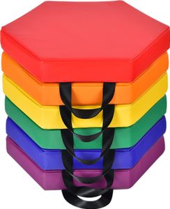 COSTWAY 6er Set Kinder Stuhlkissen mit Griff, Bodenkissen mit Reißverschluss, Sitzkissen Mehrfarbig, Sitzerhöhung Hauptkissen für Kinderzimmer und Kindergarten 38x34cm (Bunt)