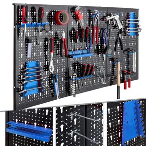 AREBOS Werkzeugwand dreiteilig | 17-teiliges Hakenset | 120 x 60 x 2 cm | Werkzeug Lochwand aus Metall + Halterungen + Montagematerial | Blau