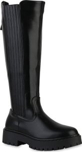 VAN HILL Damen Leicht Gefütterte Plateaustiefel Stiefel Profil-Sohle Schuhe 841355, Farbe: Schwarz, Größe: 37
