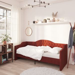 Prolenta Premium  Tagesbett mit Matratze USB Weinrot Stoff 90x200 cm