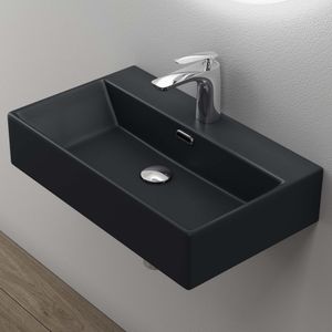 Mai & Mai Waschbecken keramik Aufsatzwaschbecken Hängewaschbecken Waschtisch mit Nano-Bechichtung BTH: 60x36x13cm Schwarz Matt