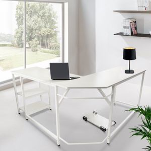 Eckiger Schreibtisch mit modernem Design, 148 x 148 Metall, 2 Regale Southport Ice