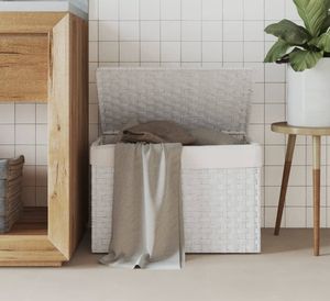 vidaXL Wäschekorb mit Deckel Weiß 55,5x35x34 cm Poly Rattan