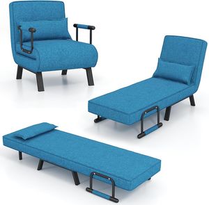 GOPLUS 4 in 1 Schlafsessel mit Bettfunktion, Schlafsofa mit 6-Fach verstellbare Rückenlehne & abnehmbarem Kissen & gepolstertem Sitz, Relaxsessel Sofabett klappbar (Blau)