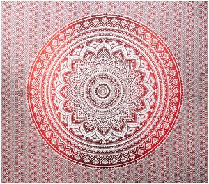 Indisch Psychedelic Mandala Wandteppich Rot Ombre, Indien Hippie Boho Dekor Wandtuch, Mehrfarbiger Groß Baumwolle Wandbehang 210 x 150 cms