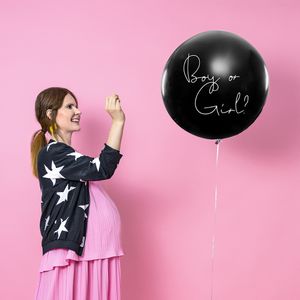 Gigantyczny balon Chłopiec lub Dziewczynka z różowym konfetti 1m Ujawnienie płci czarny