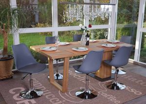 6er-Set Esszimmerstuhl Vaasa T501, Stuhl Küchenstuhl, höhenverstellbar drehbar, Kunstleder  dunkelgrau, Chromfuß