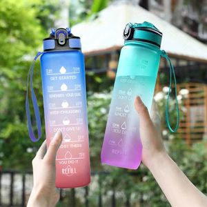 2 stk Bunt Reisewasserflasche 1000ML Auslaufsicher Trinkflasche Sportflasche Wasserflasche mit Strohhalm Sport Wasserflaschen