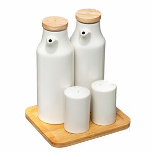 5Five Simply Smart sada na olej a ocot 5 ks, karafy na olej s koreničkami a podstavcom, porcelán, bambus, 179613