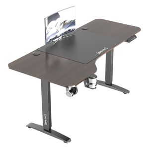 Výškovo nastaviteľný stôl Oxnard 160 x 75 cm elektrický stôl s pamäťovou funkciou pracovný stôl do 80 kg počítačový stôl s držiakom na nápoje háčik na slúchadlá hliníkový rám vzhľad orech