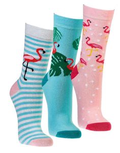 3 Paar Socken mit Flamingo Motiv für Damen und Teenager aus Baumwolle 35/38 Motivprint