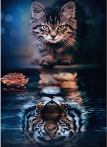 Diamond Painting Set Cat and Tiger Diamond Painting Pictures 5D Diamond Painting Painting Children DIY Pictures Adults Round Diamond Decoration and Gift 30 x 40 cm
