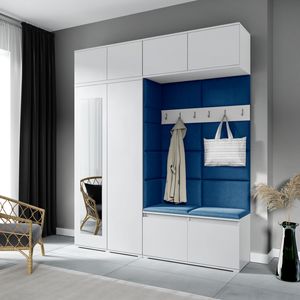 Garderoben-Set NIKOLA Kleiderschrank mit Polsterplatten, Schuhschrank und Schrankaufsatz 90 cm – Ideal für Flur und Eingangsbereich (Weiß, Trinity 31)