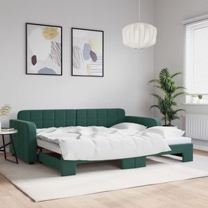 Möbel Tagesbett Ausziehbar Dunkelgrün 90x200 cm Samt - Klassische Betten 3196931
