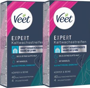 2 x Veet Expert je 40 Wachs-Streifen für Körper & Beine alle Hauttypen langanhaltende Haarentfernung