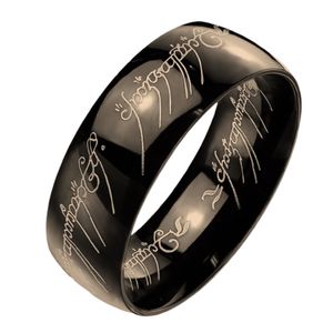 Ring mit elbischem Schriftzug schwarz aus Edelstahl Uni 49 (15.6)