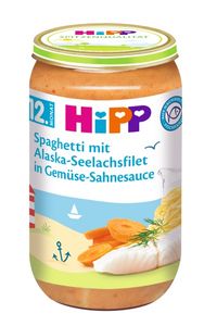 HiPP Menüs ab 1 Jahr, Spaghetti mit Alaska-Seelachsfilet in Gemüse-Sahnesauce, DE-ÖKO-037 - VE 250g