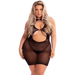 Pink Lipstick Lingerie - FOLLOW ME MINI DRESS BLACK, PLUS SIZE