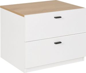 BELIANI Stolik nocny biały z jasnym drewnem MDF 2 szuflady skandynawski do przechowywania sypialnia