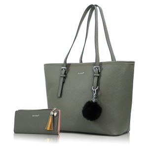 Mofut Handtasche Damen mit Geldbörse und Schlüsselanhänger, Damen Shopper Klassisch Elegante Handtasche, Groß Elegant Damen Handtasche für Tägliche Arbeit und Einkäufe - grau
