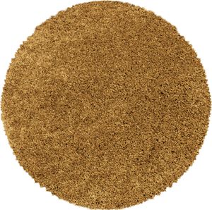 Teppium Hochflor Teppich Uni Einfarbig Modern Shaggy Teppich Wohnzimmer Flauschig Weich Preishammer, Goldfarbe, 120 cm Rund