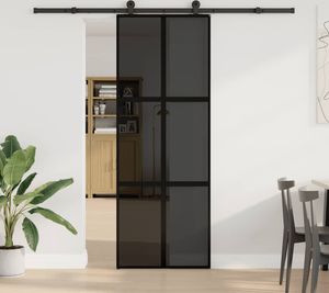 vidaXL Drzwi przesuwne z okuciem 76x205 cm szkło hartowane i aluminium
