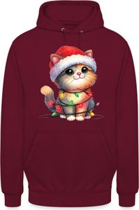 Süße Katze Lichterkette - Weihnachten Nikolaus Weihnachtsgeschenk Uni Hoodie, Burgundy, XL