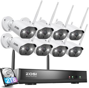ZOSI 3MP WLAN Außen Überwachungskamera Set, 8CH 5MP NVR mit 2TB HDD und 8X 3MP IP Kamera Überwachung System, 2 Wege Audio, Spotlight/Ton Warnung
