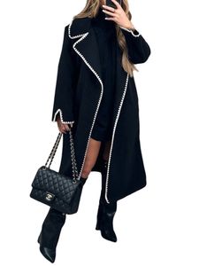 Damen Mantel Langarm Outwear Casual Flanell Trenchcoat Mode Turn Down Kragen Jacke Schwarz,Größe 2XL