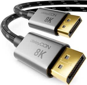 deleyCON 1m DisplayPort 1.4 Kabel 8K@60Hz - UHD WQHD HDR HDCP 2.2 - 4K@165Hz 2K@360Hz - AMD FreeSync NVIDIA G-Sync - Ideal für Gaming und High-End Video - Grau Schwarz