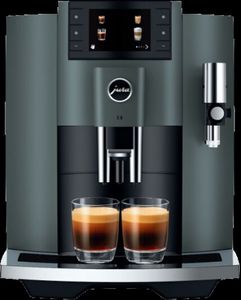 JURA E8 Night Inox (ECS) Kaffeevollautomat (OneTouch, P.A.G. 2 Mahlwerk, Night Inox, 3,5" Farbdisplay, 280 g Bohnenbehälter, 1,9 l Wassertank, Milchschlauch, Wireless ready)