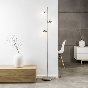 BRILLIANT LED Standleuchte Lea | zeitlose Stehleuchte | 3-flammig | Metall/Glas | eisen/chrom/weiß | Köpfe schwenkbar | 3x E14 max 4 W