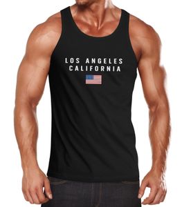 Herren Tank-Top Bedruckt Schriftzug California Los Angeles USA Amerika Flagge Muskelshirt Muscle Shirt Neverless® schwarz 3XL