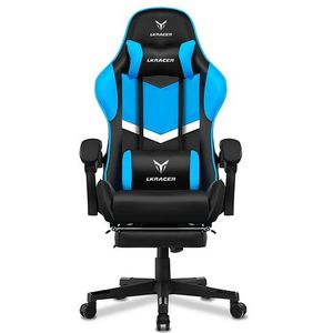 LUCKRACER Gaming-Stuhl Gaming Chair Bürostuhl Ergonomisch mit Lendenkissen Kopfkissen, Höhenverstellbarer Gamer Stuhl 150kg Belastbar, Fußstütze blau