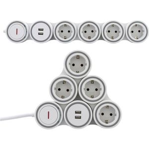 REV RITTER Steckdosenleiste Supraflex 4fach mit Schalter 2 USB wweiß/grau