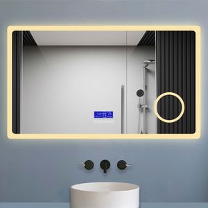 LED Badspiegel 120×70cm mit Bluetooth, Uhr, Touch, Beschlagfrei,Badezimmerspiegel 2 Lichtfarbe 2700/6000K,3-Fach Vergrößerung Schminkspiegel,Kalt/Warmweiß,IP44