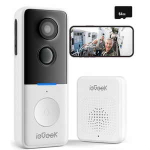 ieGeek Video Türklingel mit Kamera 2MP Kabellose Video Doorbell mit Gong, Smarte Türklingel mit Akku, PIR , Nachtsicht, 2-Wege-Audio, mit 64GB SD