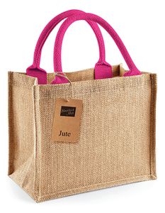 Westford Mill Jute-Tasche Jute Mini Gift Bag W412 Mehrfarbig Natural/Fuchsia 26 x 22 x 14 cm