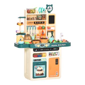 HOMCOM Kinderküche Küchenspielzeug mit Zubehör 113–teilige Spielküche Musikfunktionen Spielzeugset Spielzeugküche für 3–6 Jahre PP-Kunststoff ABS Beige+Grün 70 x 32 x 92,2 cm