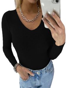 Damen Solid Color Strick Tops Arbeiten Langarm Pullover Casual Plain Unifarben, Farbe:Schwarz, Größe:L